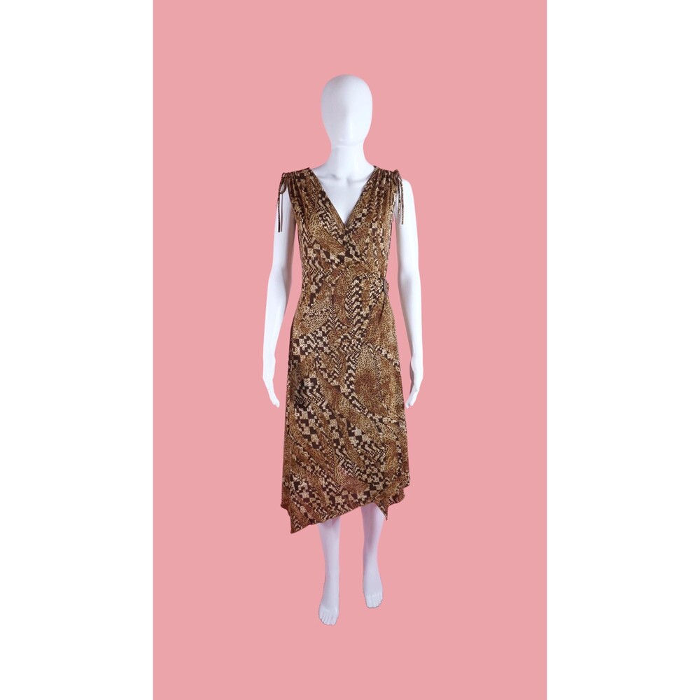 Y2K YS FASHION U.S.A. Abstract Animal Print Wrap Style ASYMMETRICAL Dress . S-M